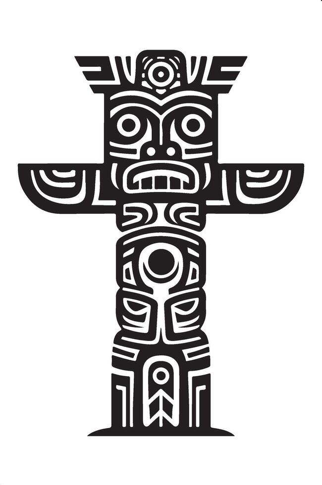 a totem pole with a black and white design vector