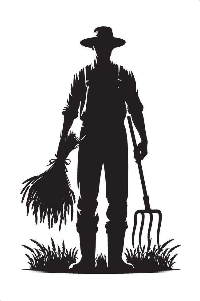 Farmer at Harvest Silhouette for Agricultural Branding vector
