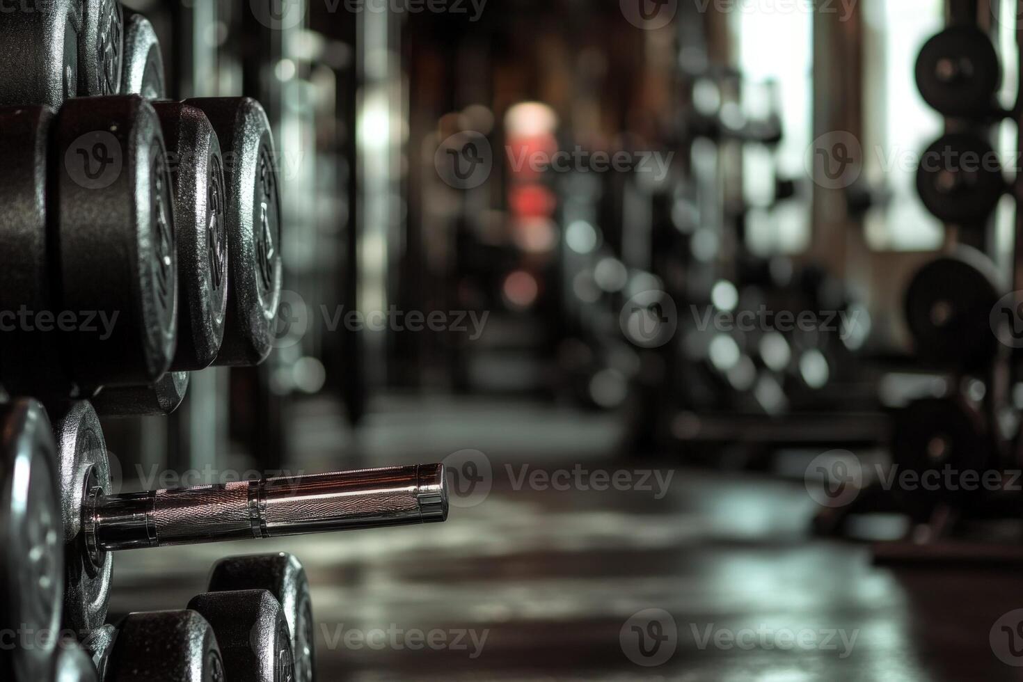 A row of dumbbells in a gym photo