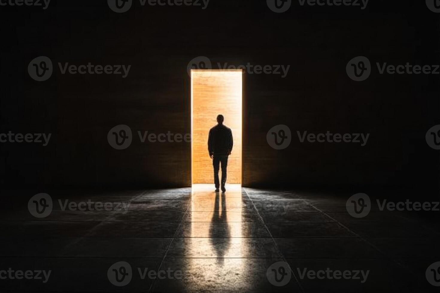 A person standing in front of an open door photo