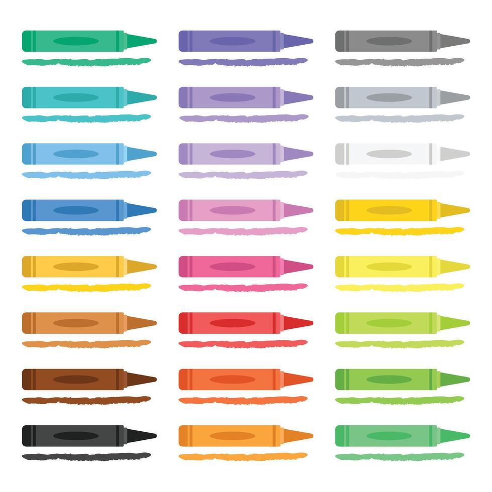 Office stationery crayon icons set in flat style. Pencil illustration on isolated background. Felt pen, marker sign business concept. vector