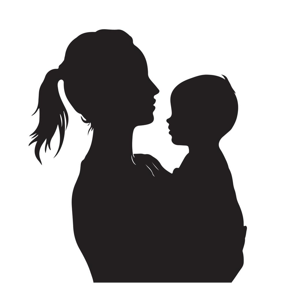 Simple Black Silhouette of a Mother and Baby vector