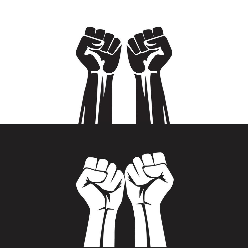 Black and White Minimalistic Illustration of Two Raised Clenched Fists vector