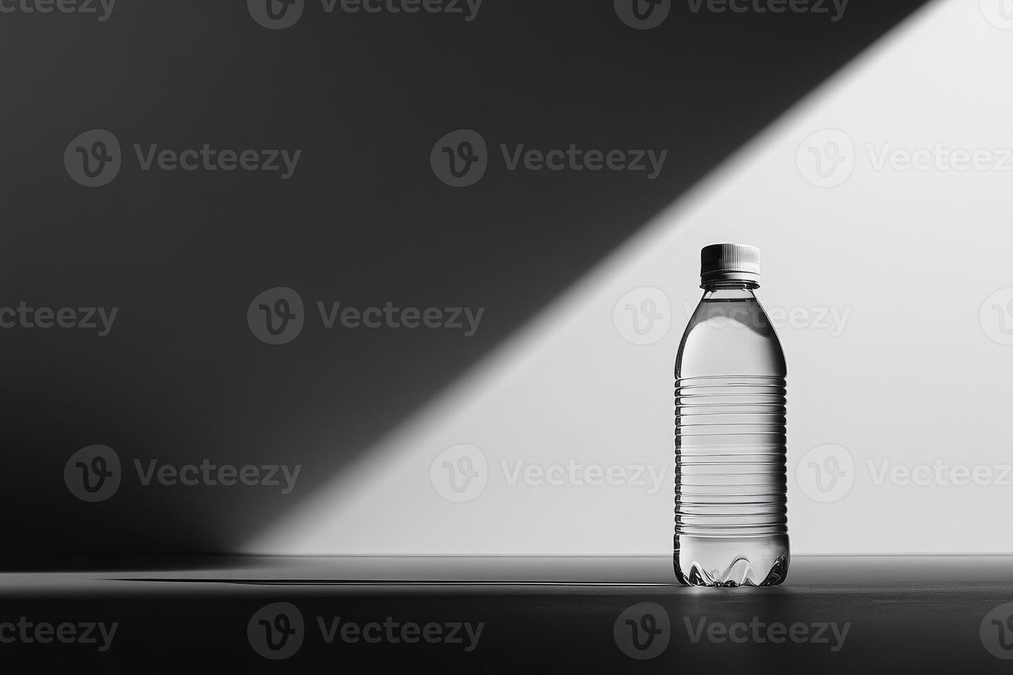 Single Plastic Water Bottle on a Gray Surface with Shadow photo