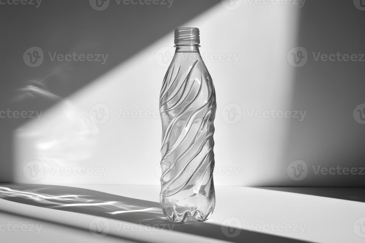 A Single Clear Plastic Water Bottle in a Monochromatic Setting photo