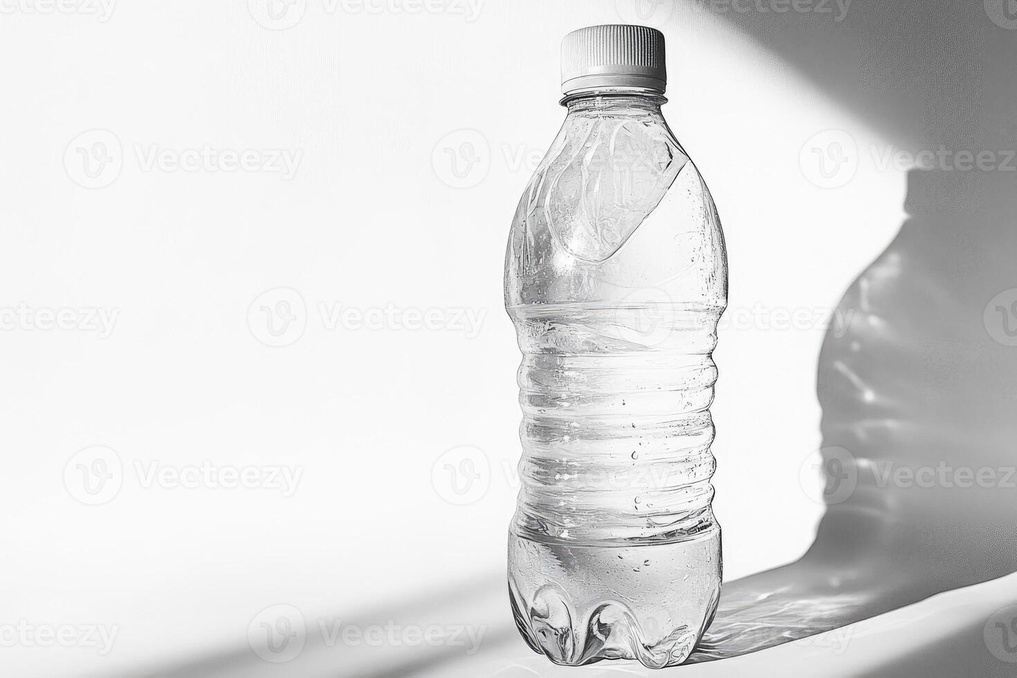 A Single Plastic Water Bottle with a White Cap and Shadow photo