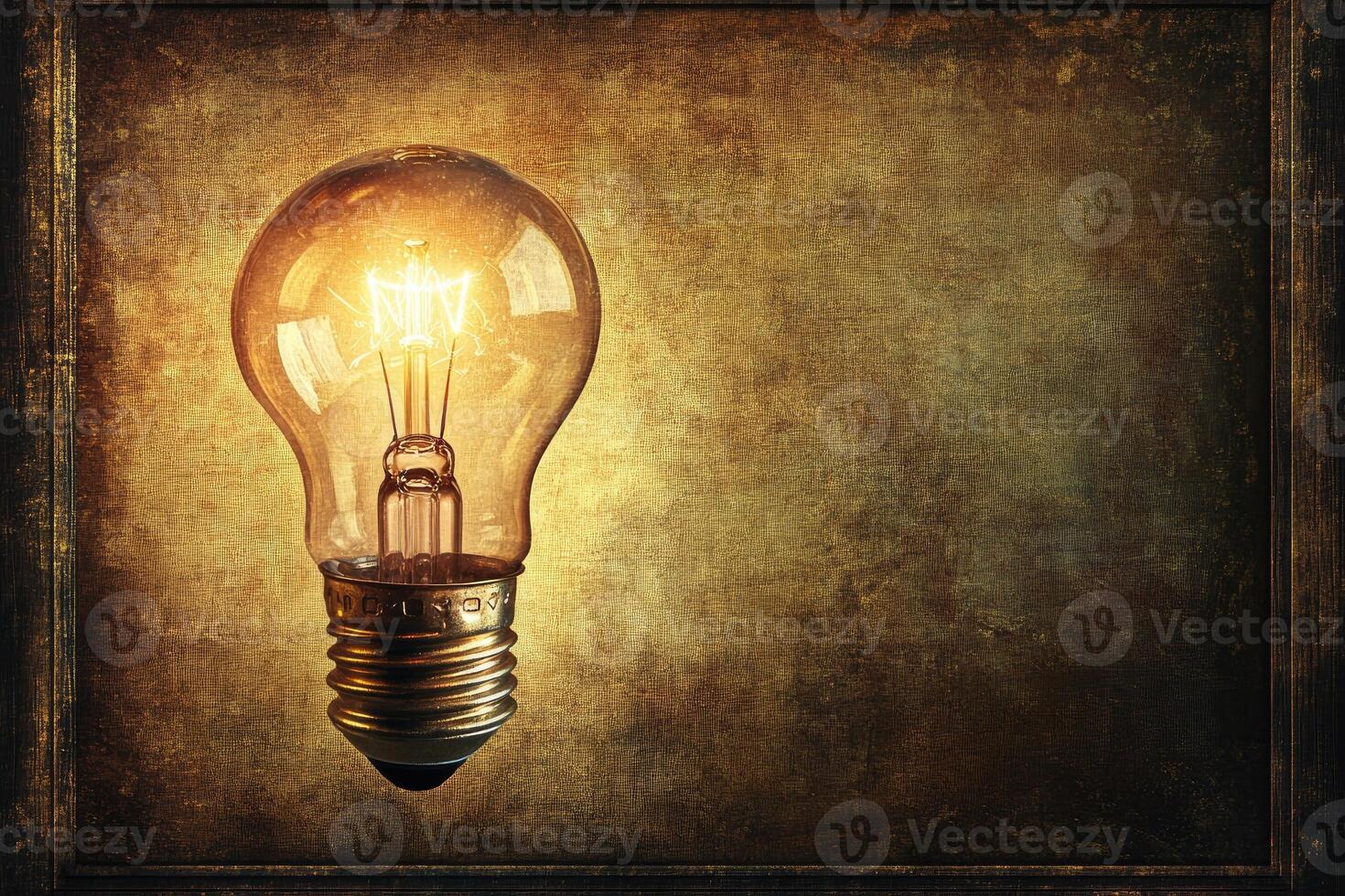 Illuminated Vintage Light Bulb Against Grungy Canvas Background photo