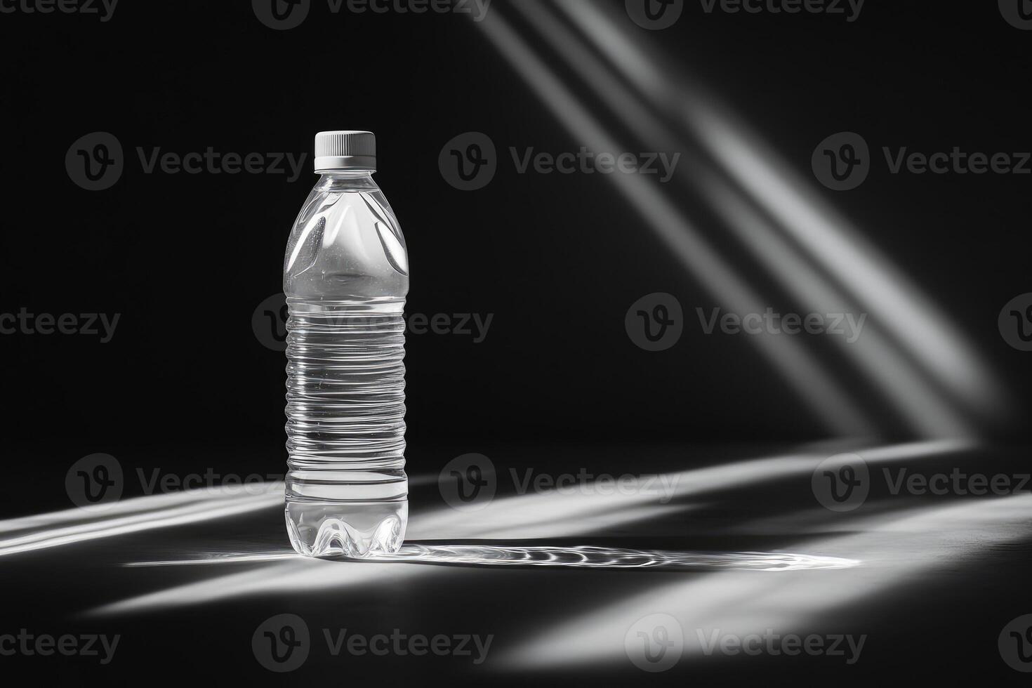 A Single Water Bottle Standing in a Beam of Light photo