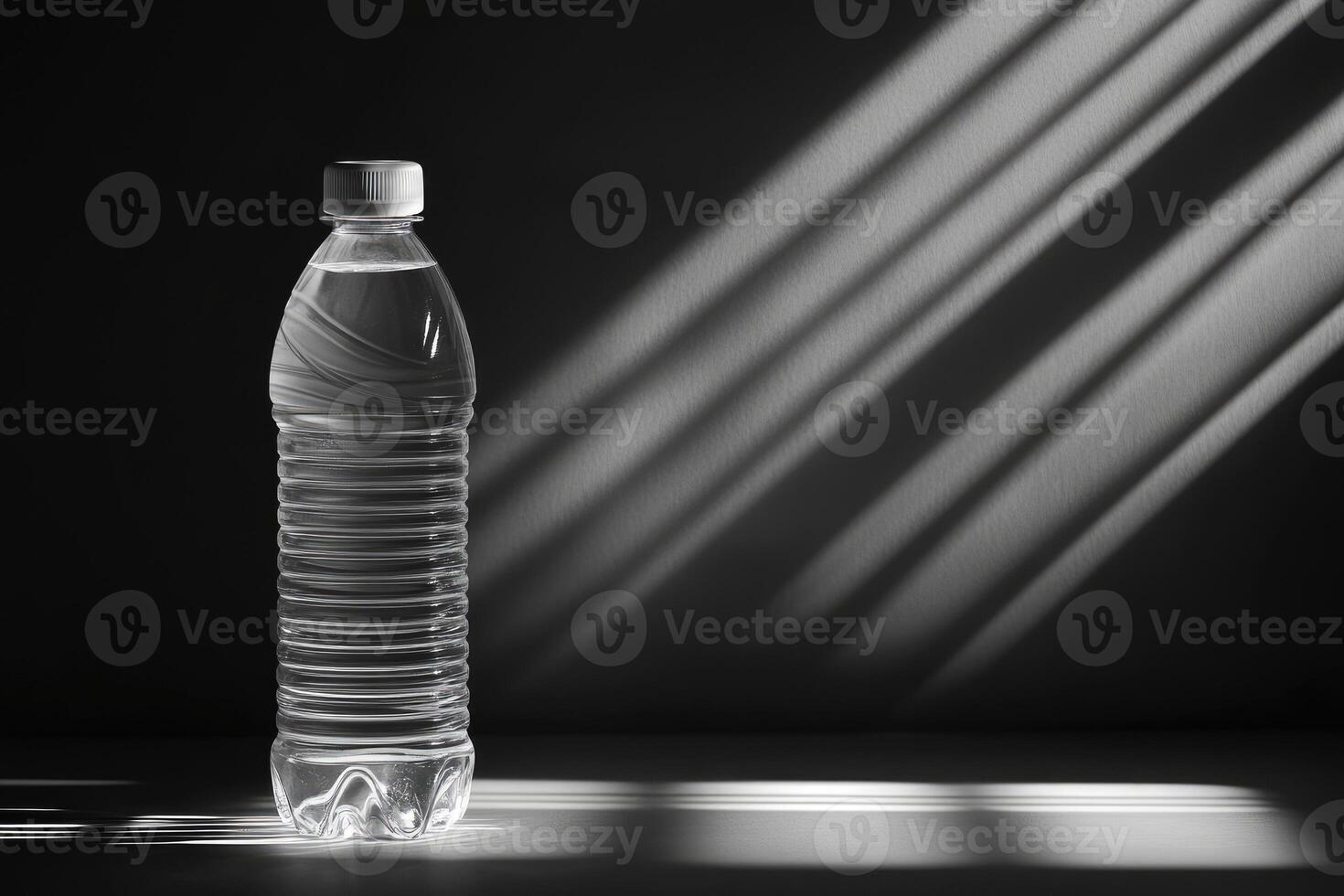 A Single Plastic Water Bottle with White Cap in Shadowy Setting photo