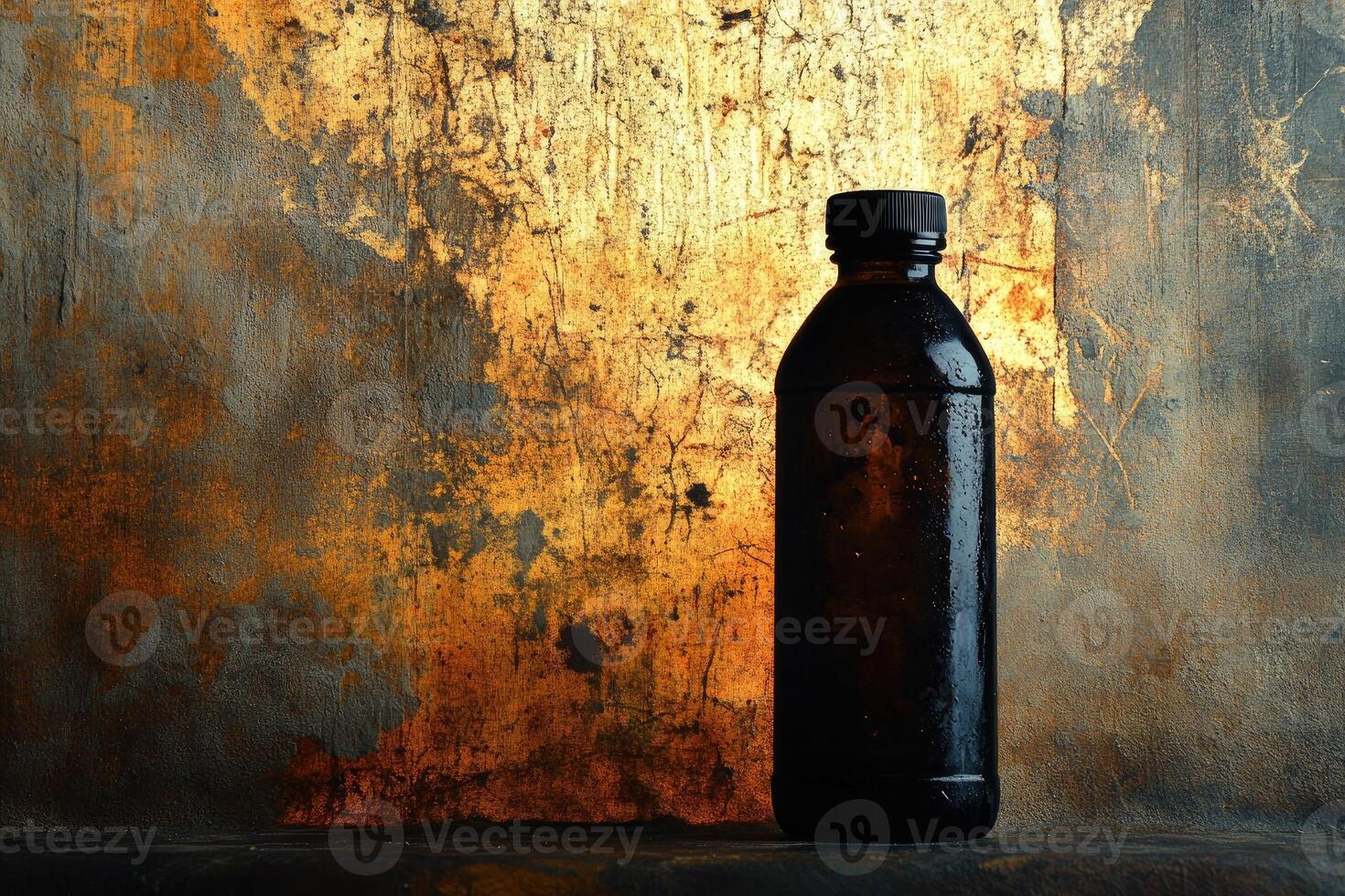 A Glass Bottle Against a Rusted Metal Background photo