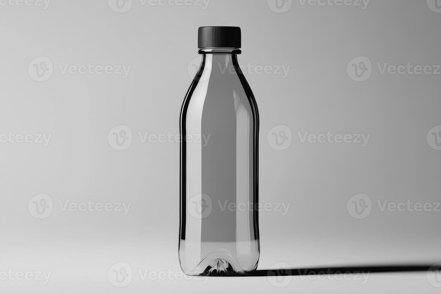 A Clear Plastic Bottle with a Black Cap on a White Background photo