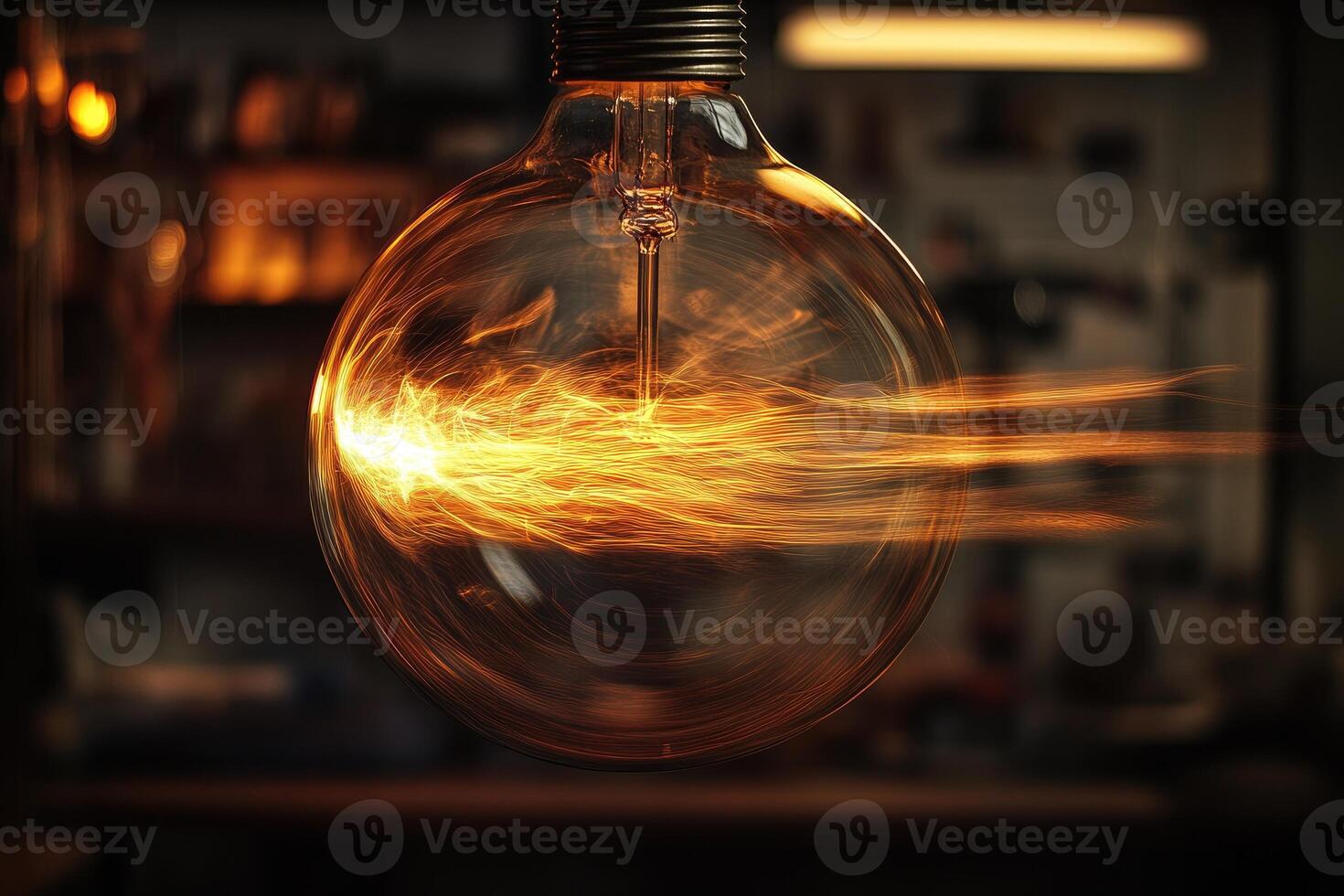 Lightbulb with a glowing orange and yellow light streak effect photo