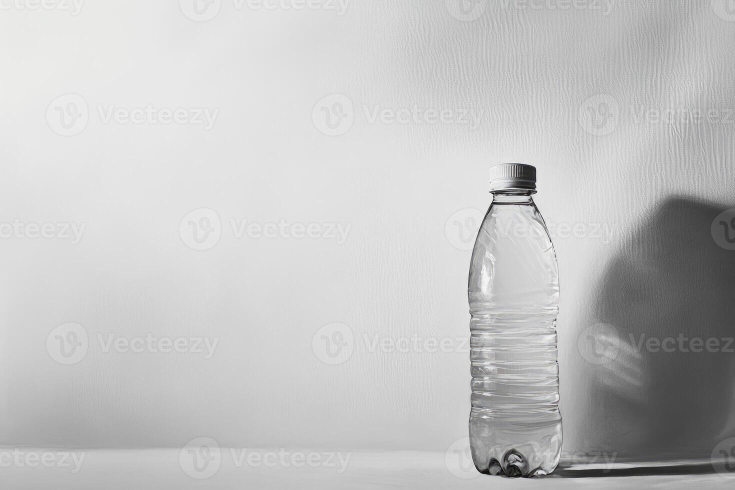 A Single Plastic Water Bottle with a White Lid on a White Surface photo
