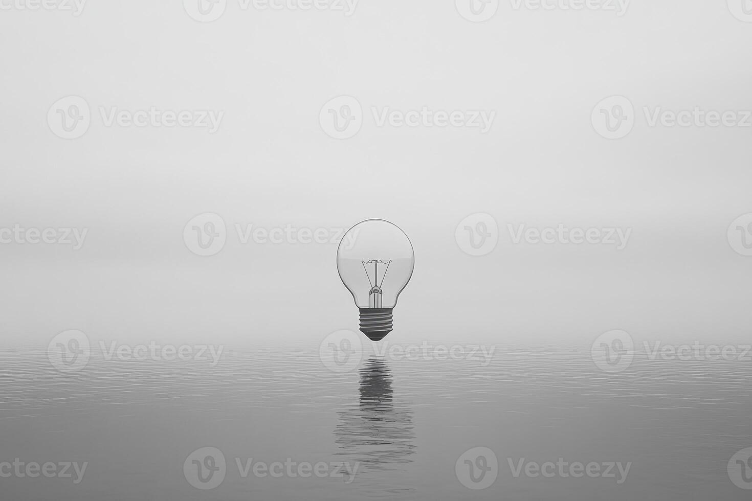 A Single Lightbulb Floating on a Calm Water Surface photo