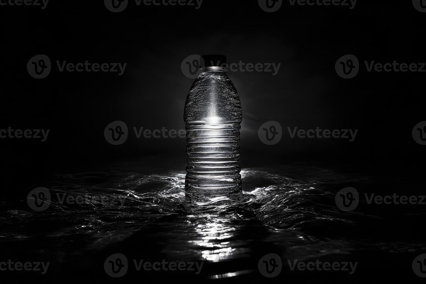A Single Water Bottle Standing on a Rippled Surface photo