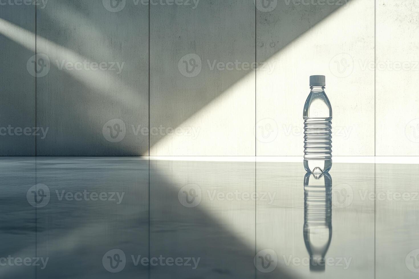 A Single Water Bottle Reflecting on a Smooth Floor photo