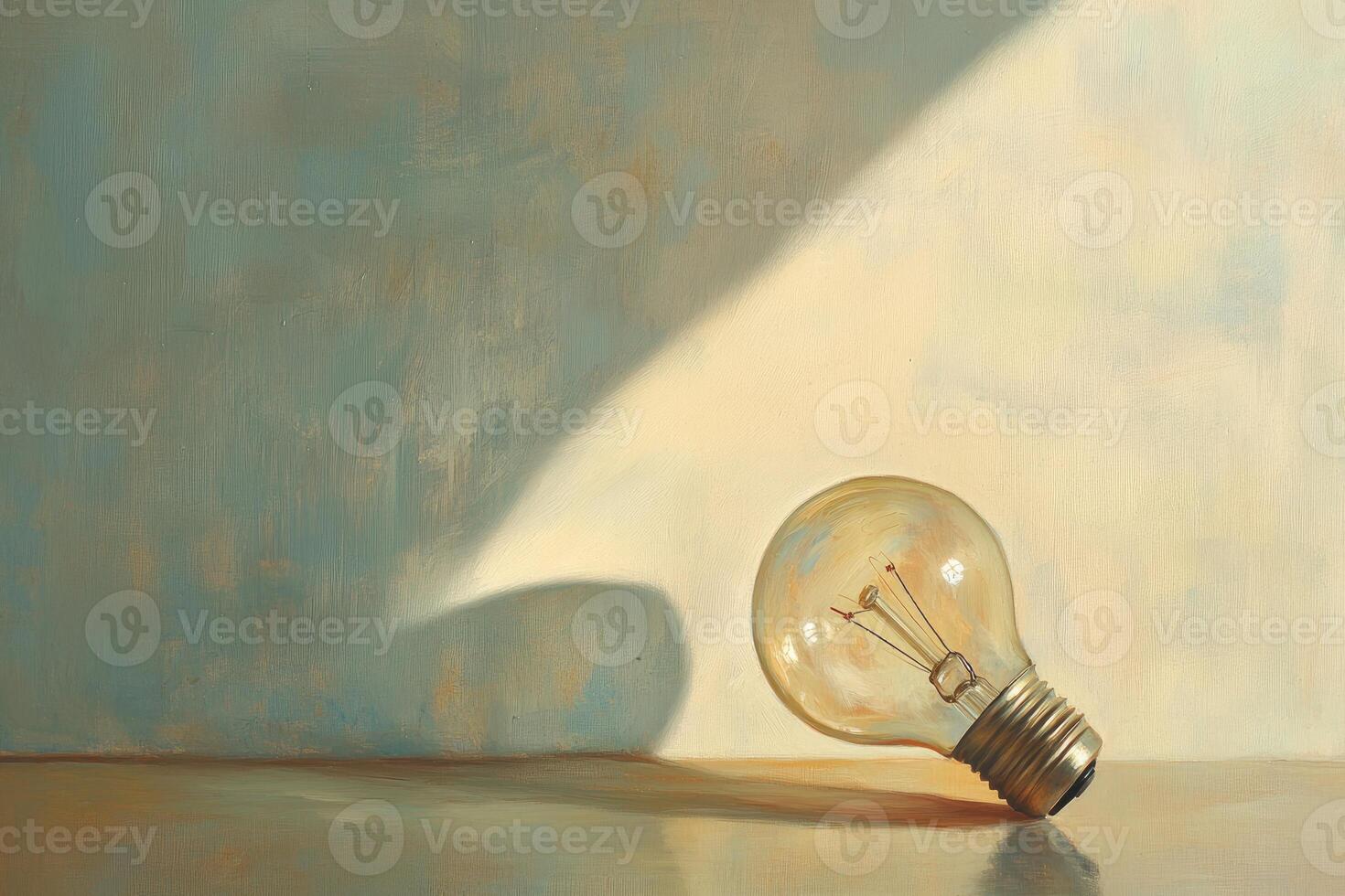 A Single Lightbulb on a Light-Colored Surface with a Shadow photo
