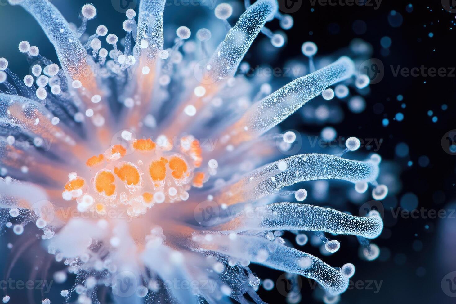 Microscopic View Of An Orange And Blue Aquatic Organism photo