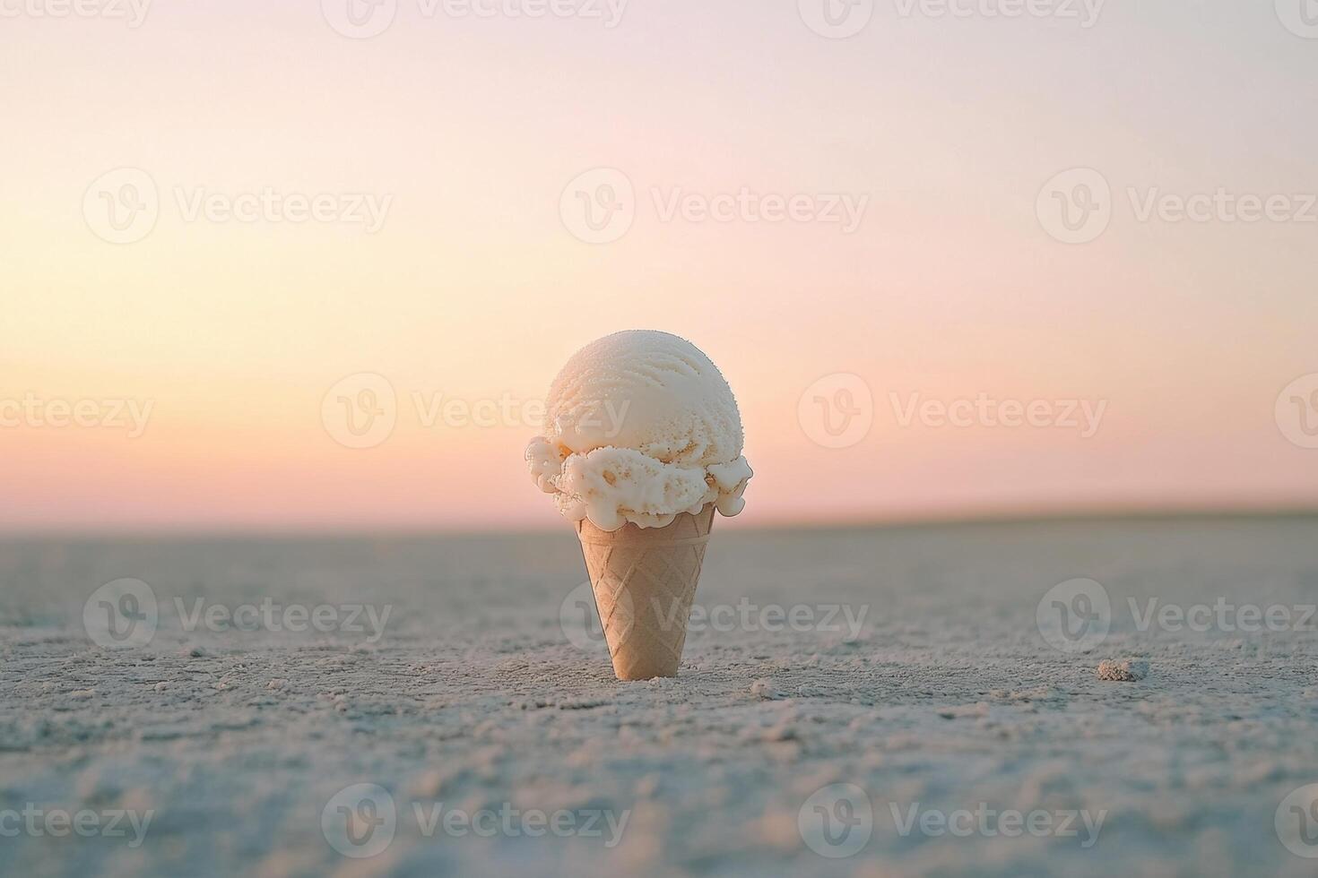 Vanilla Ice Cream Cone Sunset Desert Landscape photo