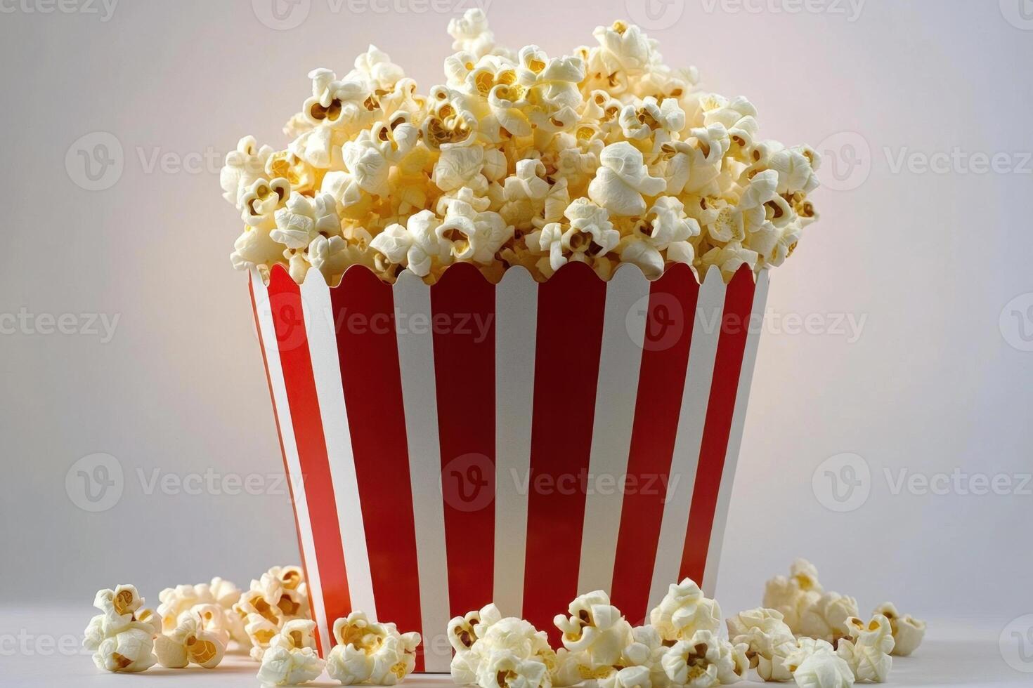 A Red Striped Bucket Filled With Buttery Popcorn photo