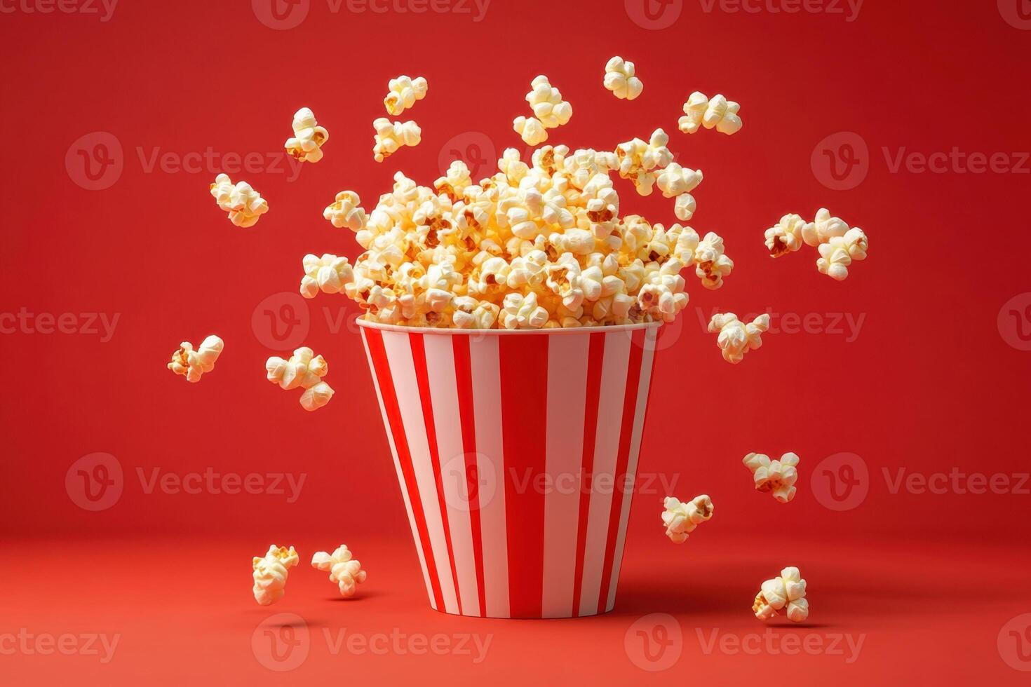 Red Striped Bucket Overflowing With Popcorn photo