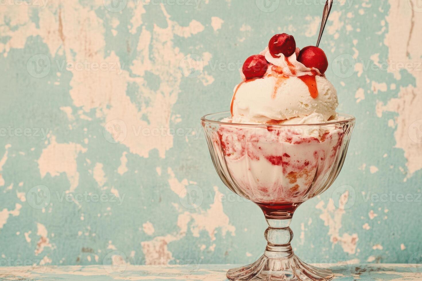 Delicious Ice Cream Sundae With Cherries photo