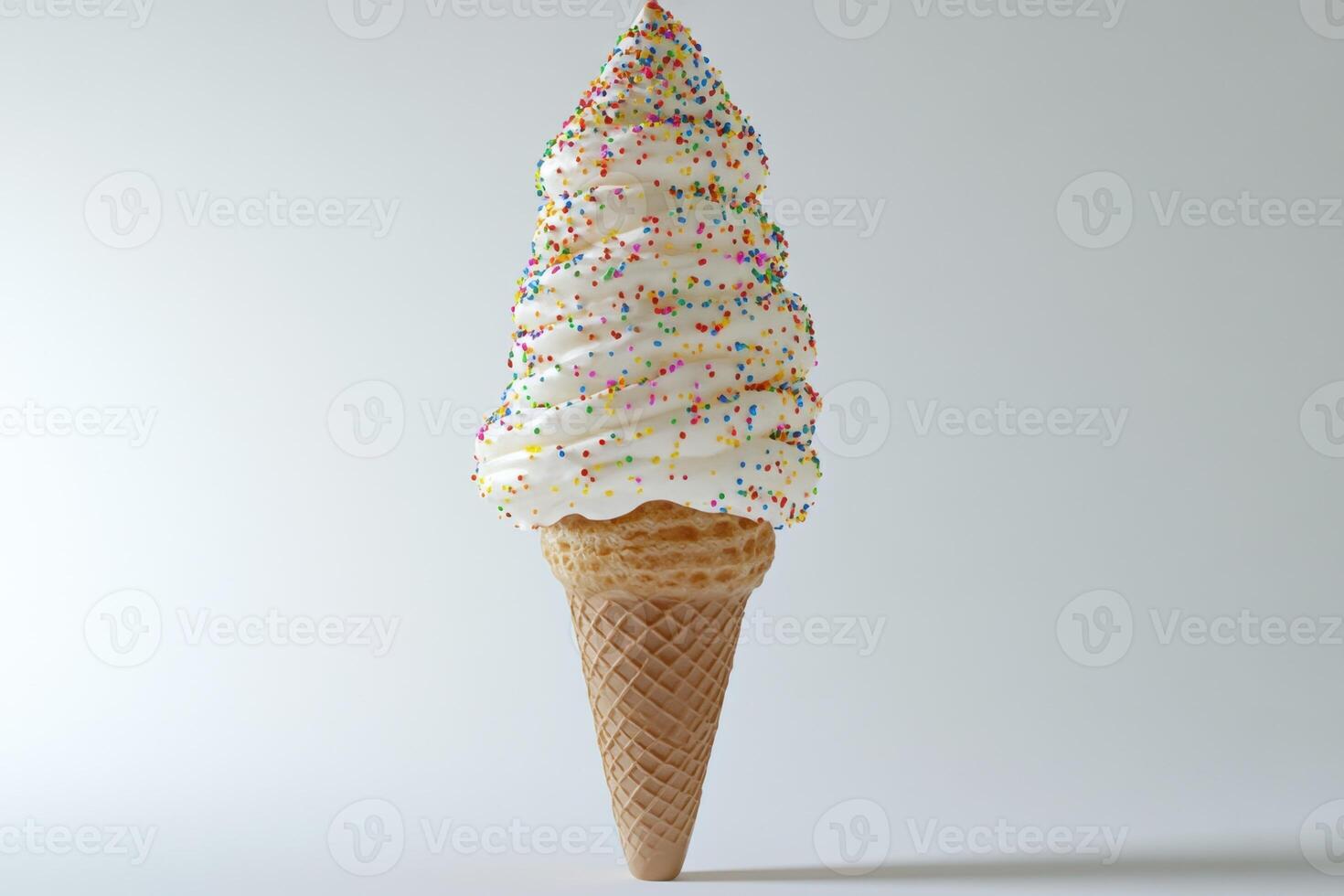 A Tall Soft Serve Ice Cream Cone With Sprinkles photo
