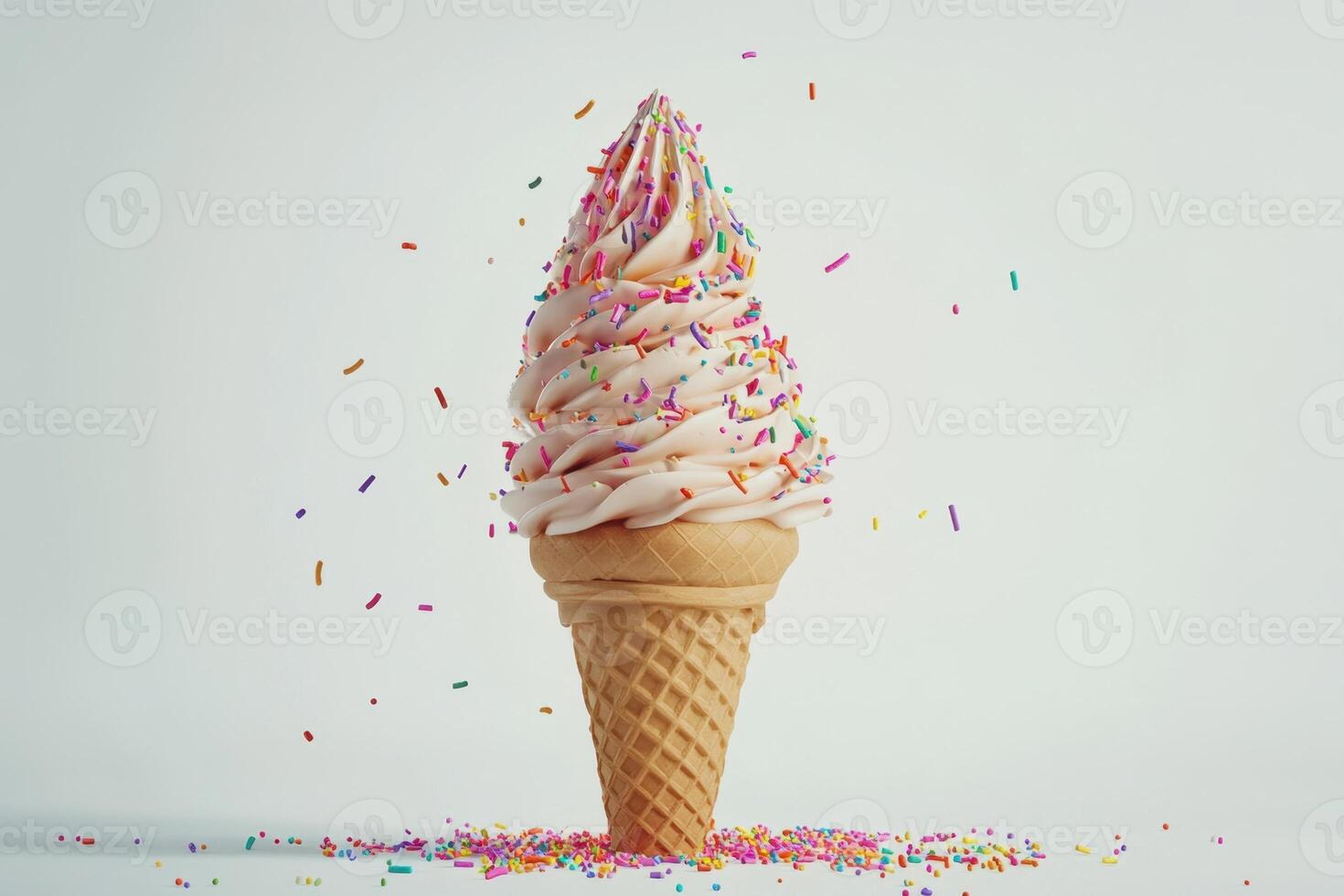Soft Serve Ice Cream Cone With Colorful Sprinkles photo