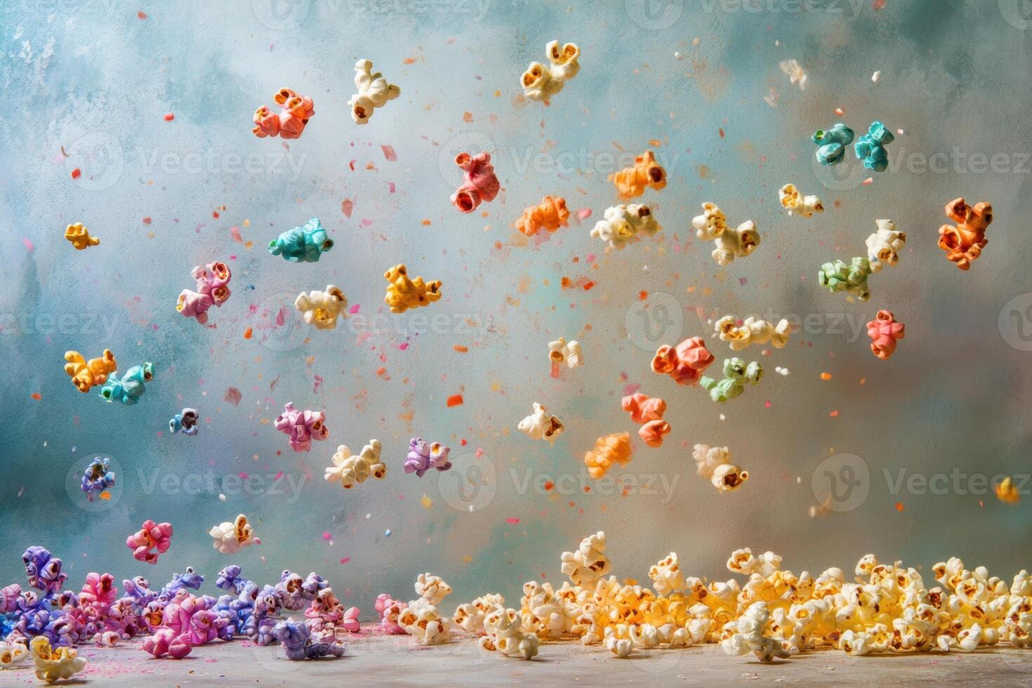 Colorful Popcorn Exploding In Mid Air A Sweet Treat photo