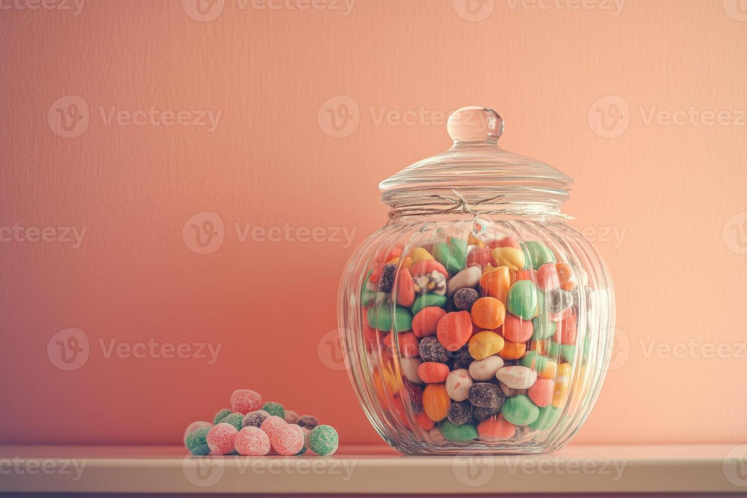 Colorful Candies In A Glass Candy Jar On A Shelf photo