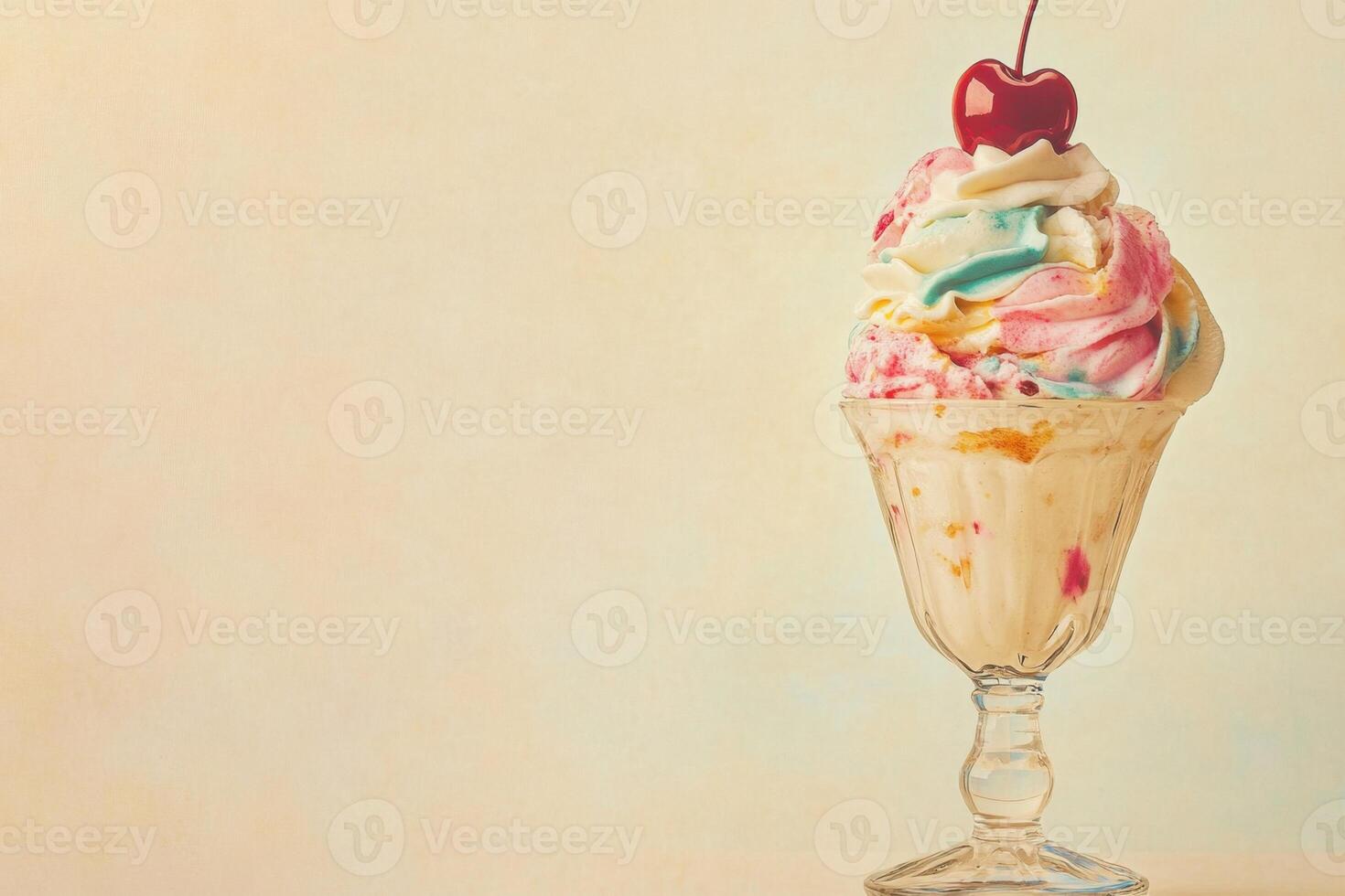 Colorful Swirled Ice Cream Sundae With Cherry photo