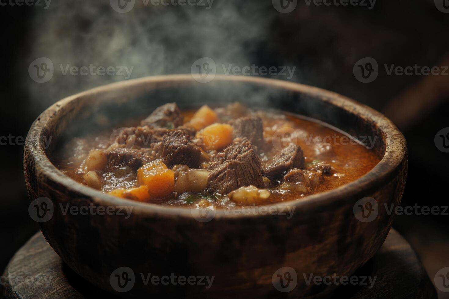 Steaming Bowl Of Hearty Beef Stew With Vegetables photo