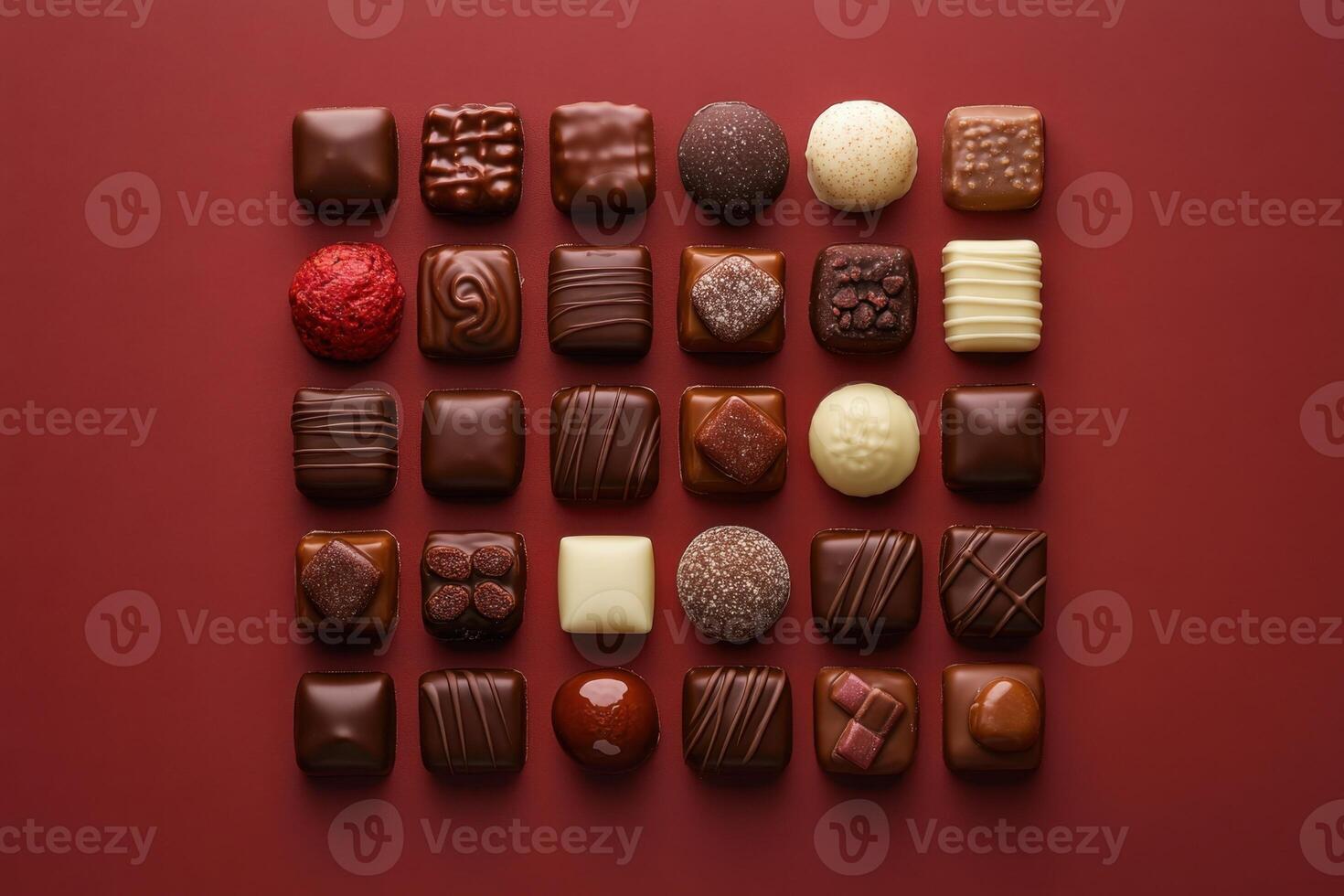 Assorted Chocolate Candies Arranged In A Grid Pattern photo