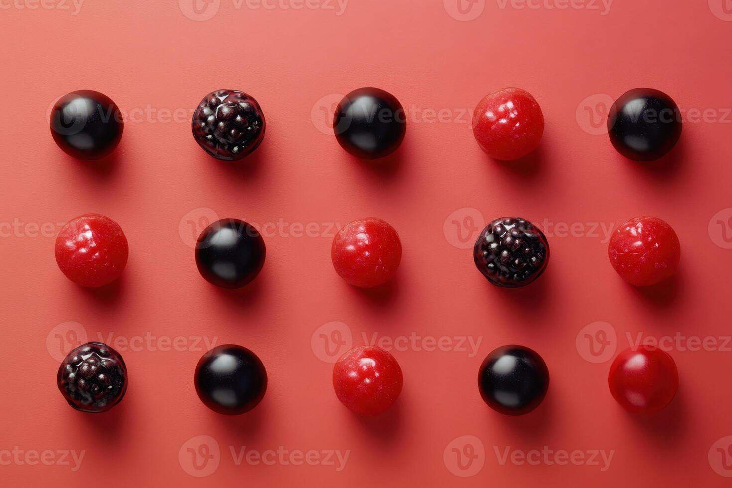 Red and black spheres arranged in a grid pattern photo