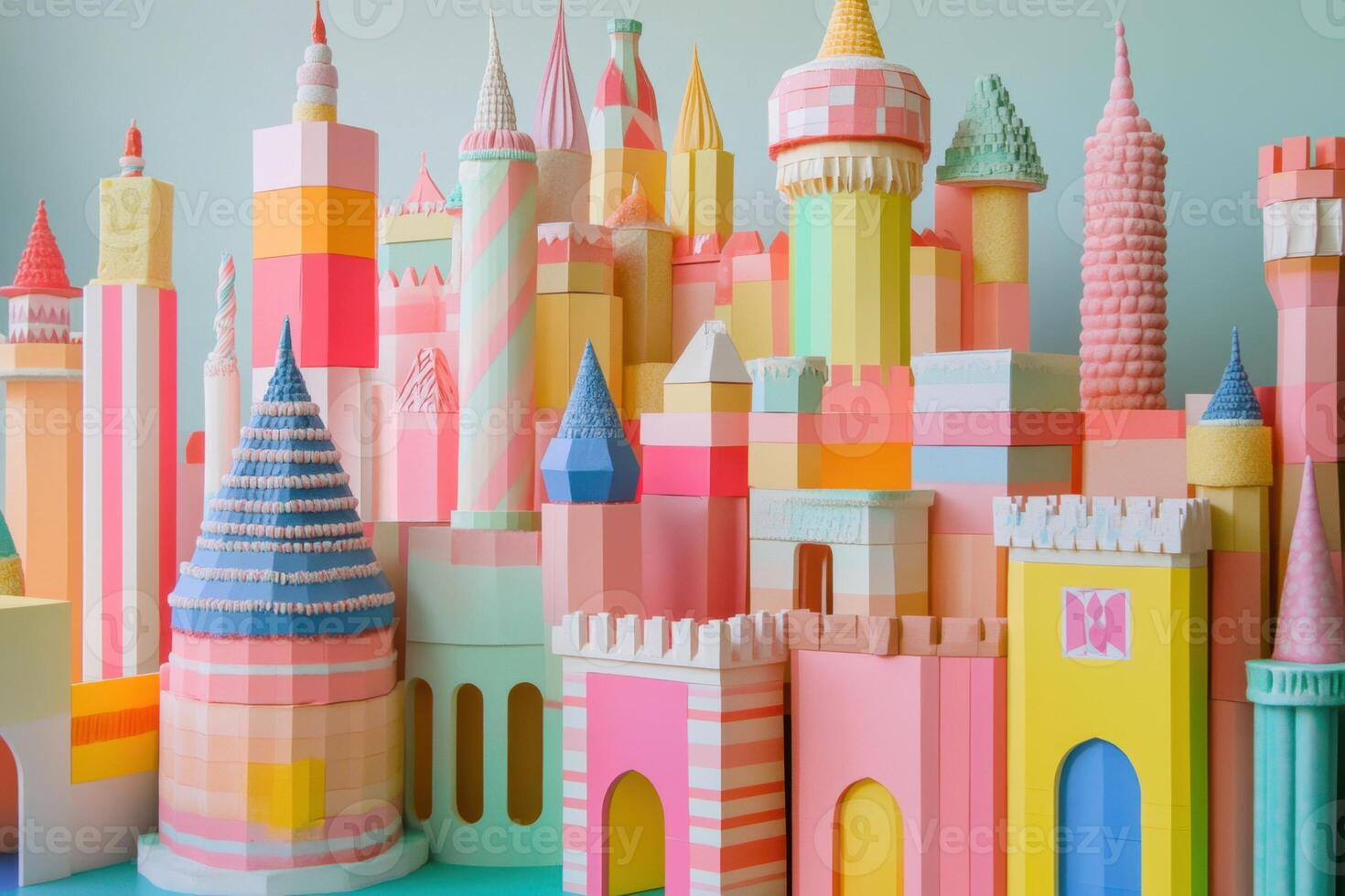 Pastel Colored Cardboard Castle Toy Cityscape photo