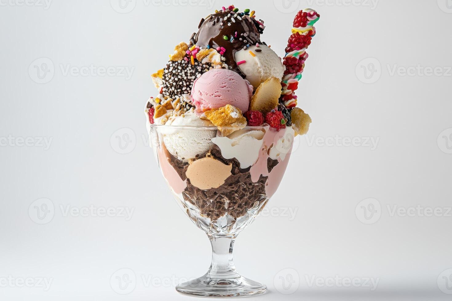 Delicious Ice Cream Sundae With Many Toppings photo
