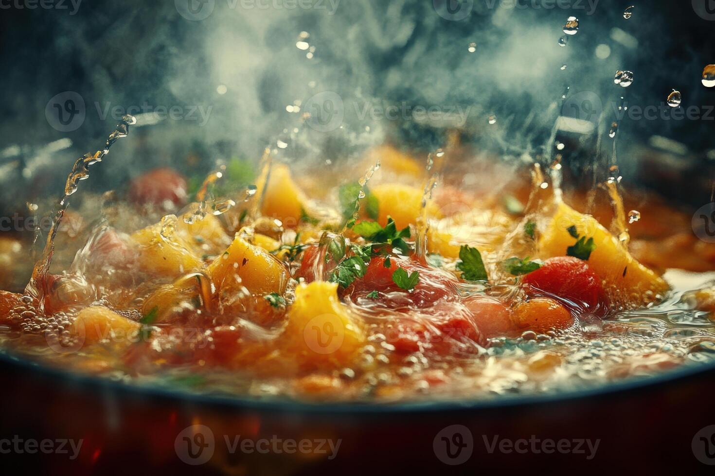 Steaming Vegetable Stew Boiling in a Pot photo