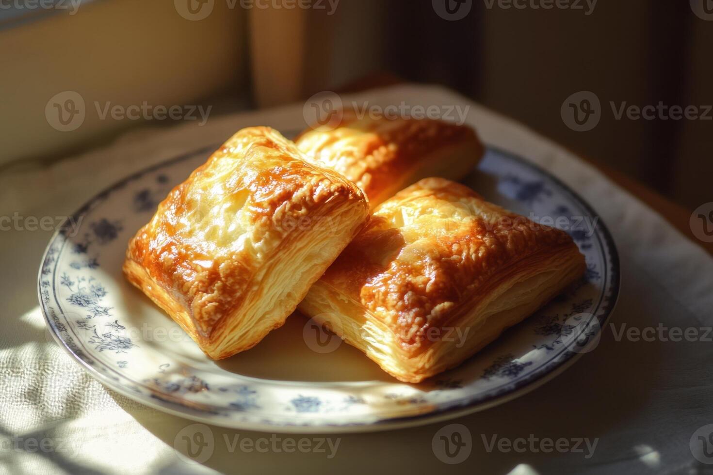 Golden Puff Pastry Squares On A Plate photo