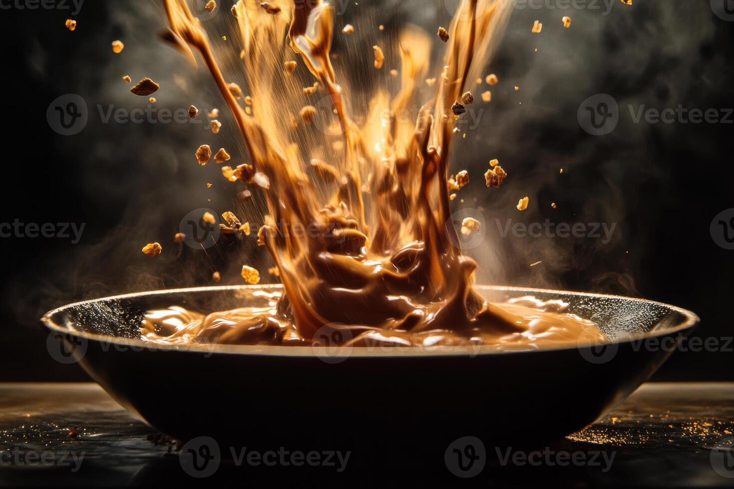 Coffee splashing into a bowl with grounds photo