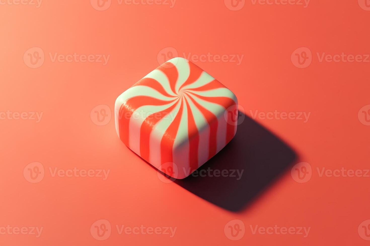 A single cubic candy with red and white swirl design photo
