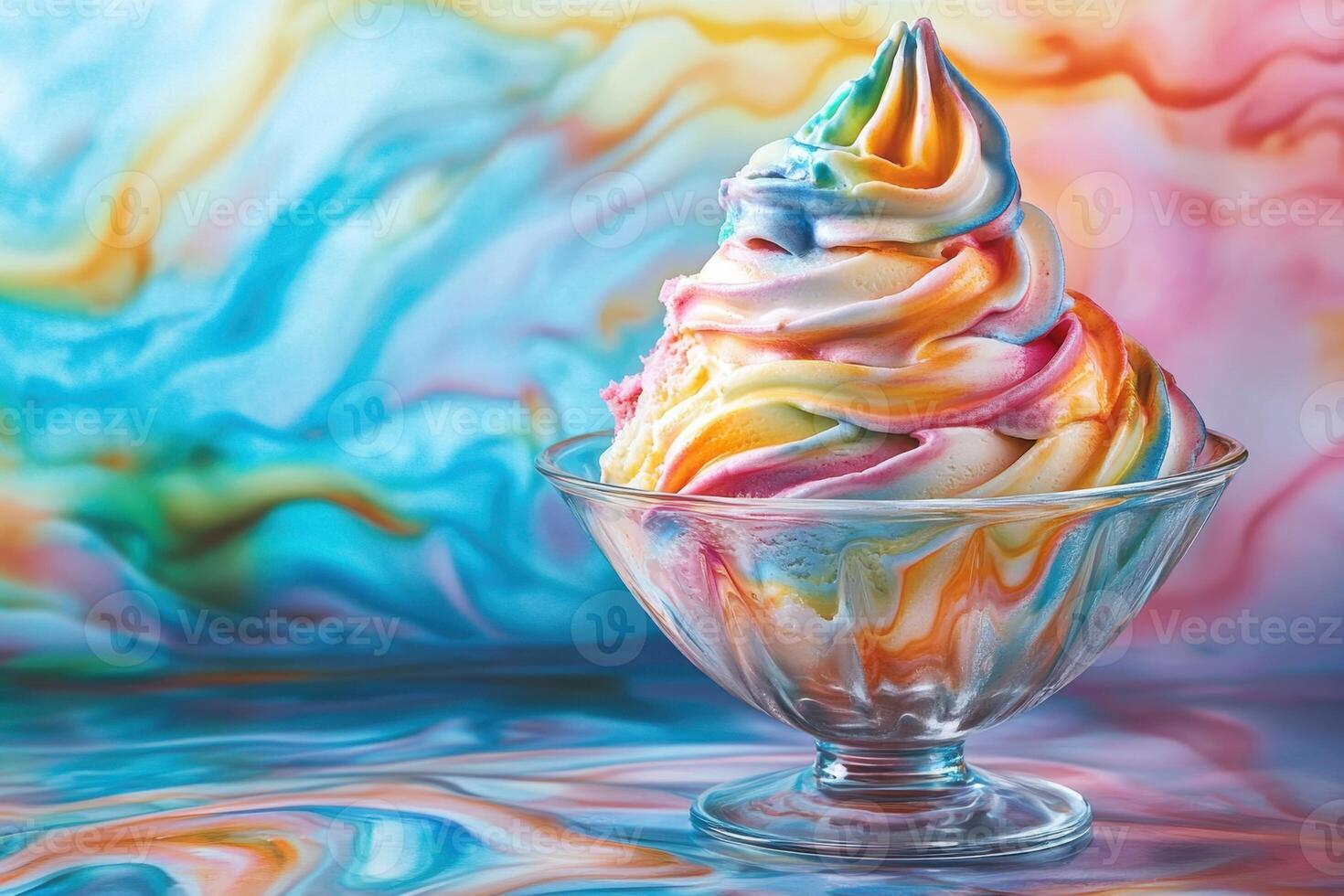 Rainbow Swirl Ice Cream in Glass Bowl photo