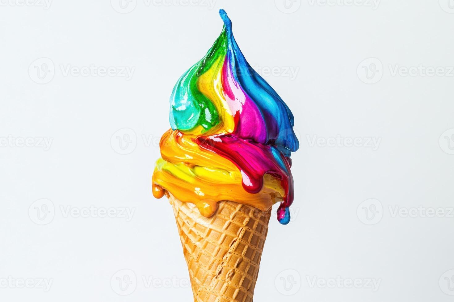 Rainbow Ice Cream Cone Melts Delightfully photo