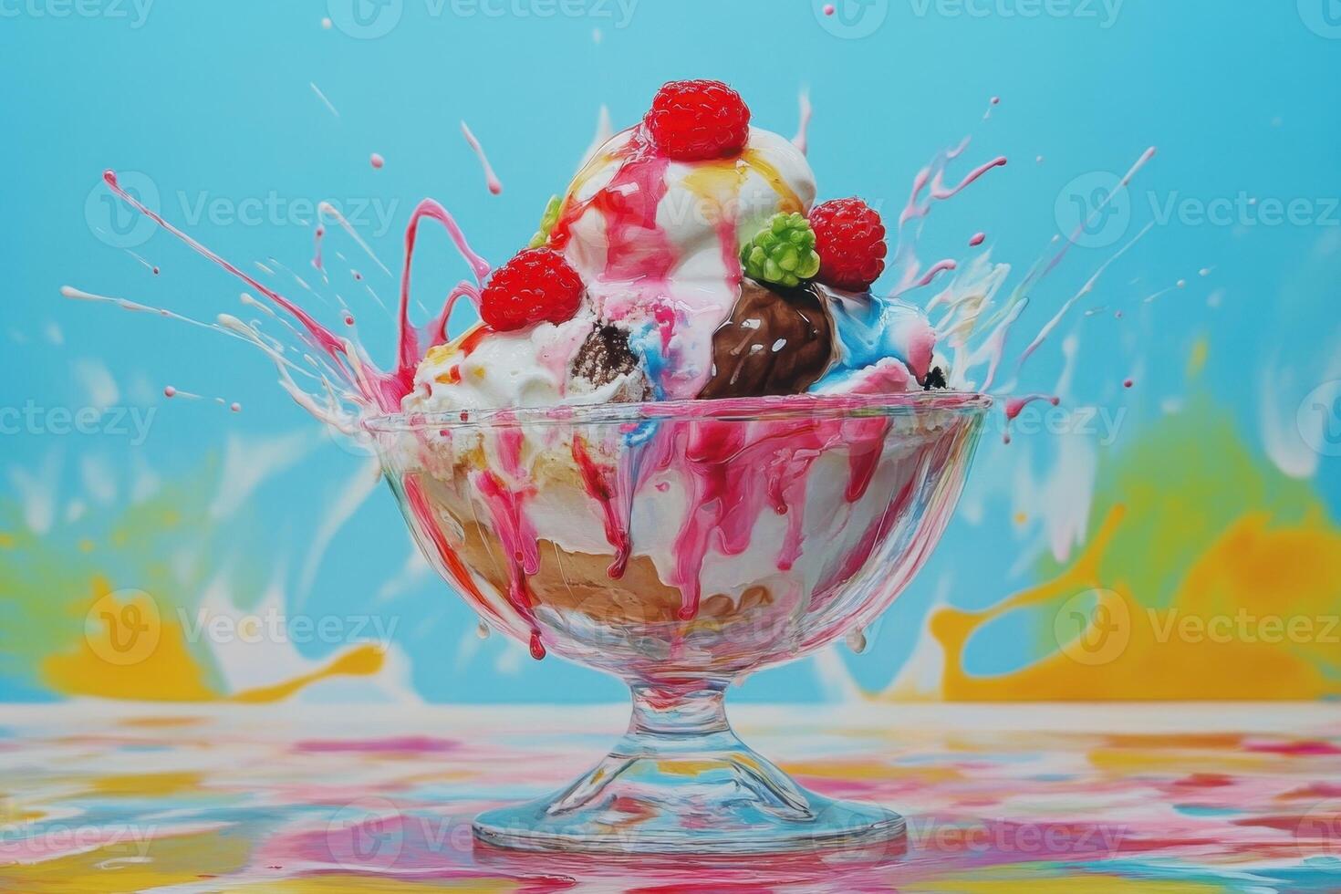 Colorful Ice Cream Sundae Splashing Delightfully photo