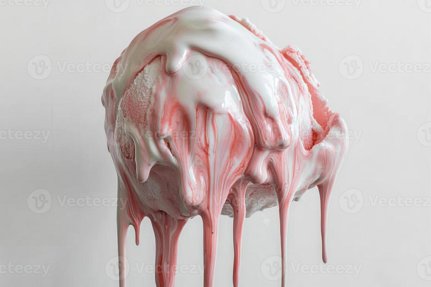 Melted Pink and White Ice Cream Dripping Down photo