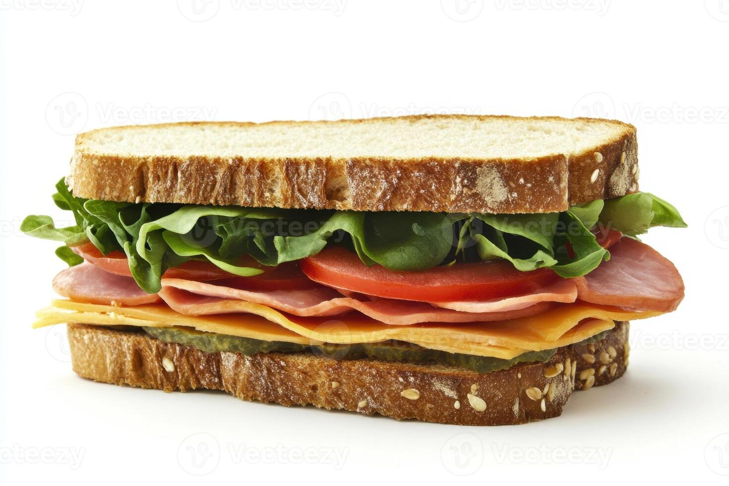 Delicious Ham And Cheese Sandwich With Lettuce And Tomato photo