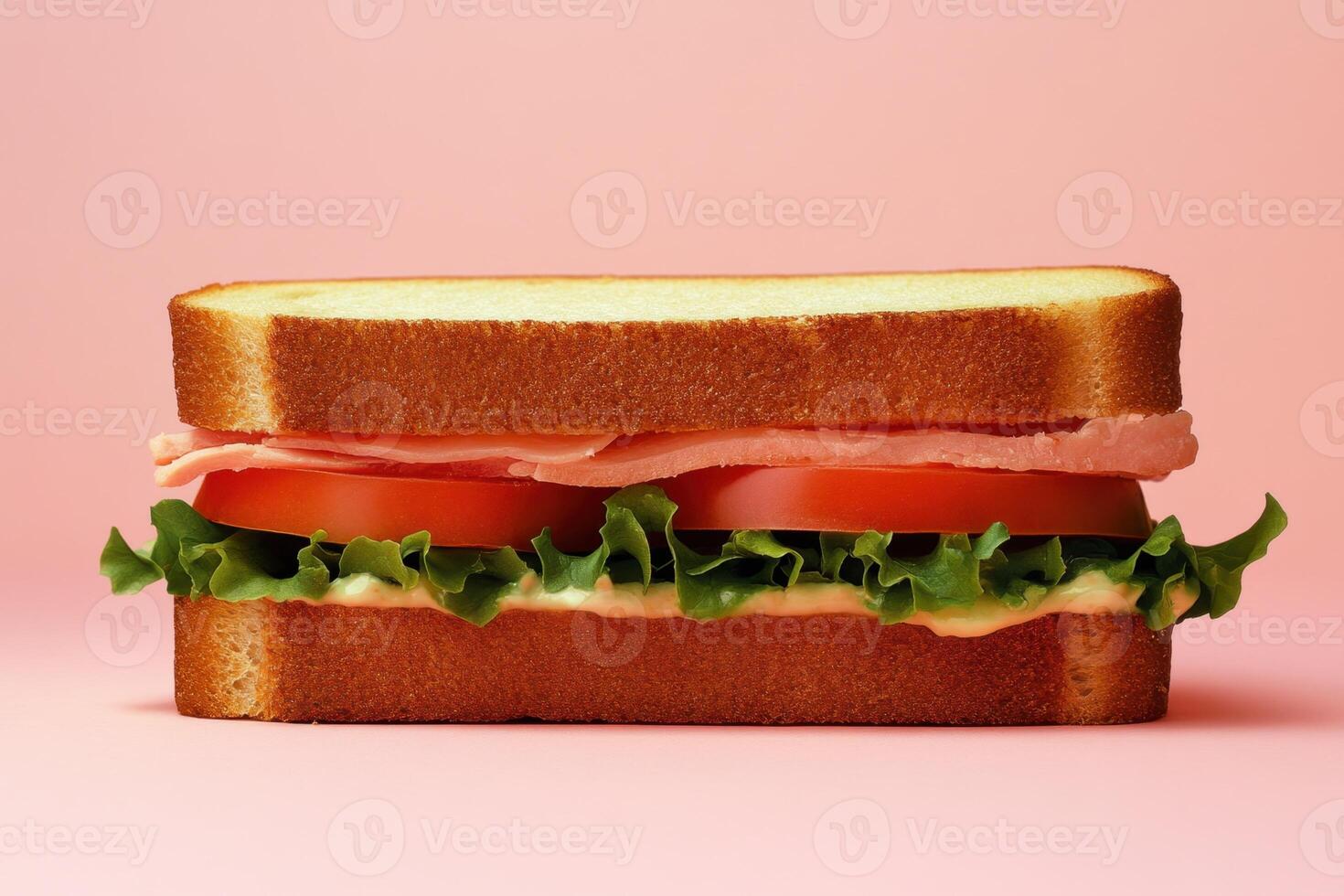 Delicious Ham and Tomato Sandwich on Pink Background photo
