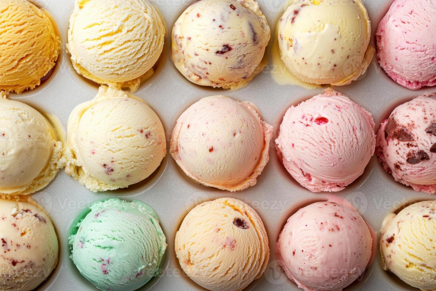 Assorted Flavors Of Ice Cream Scoops In A Tray photo