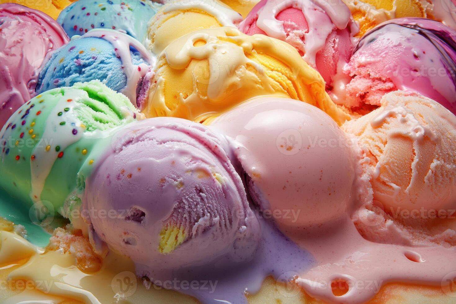 Rainbow Ice Cream Scoops Melted Delight photo