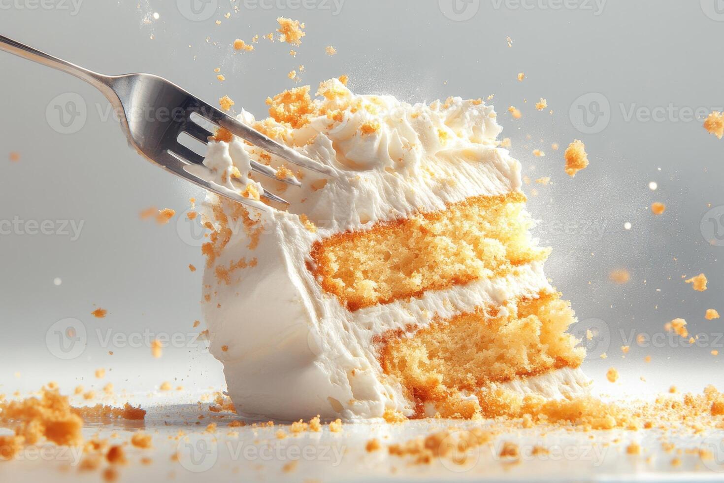 Fork Crumbling Delicious Cake Piece photo