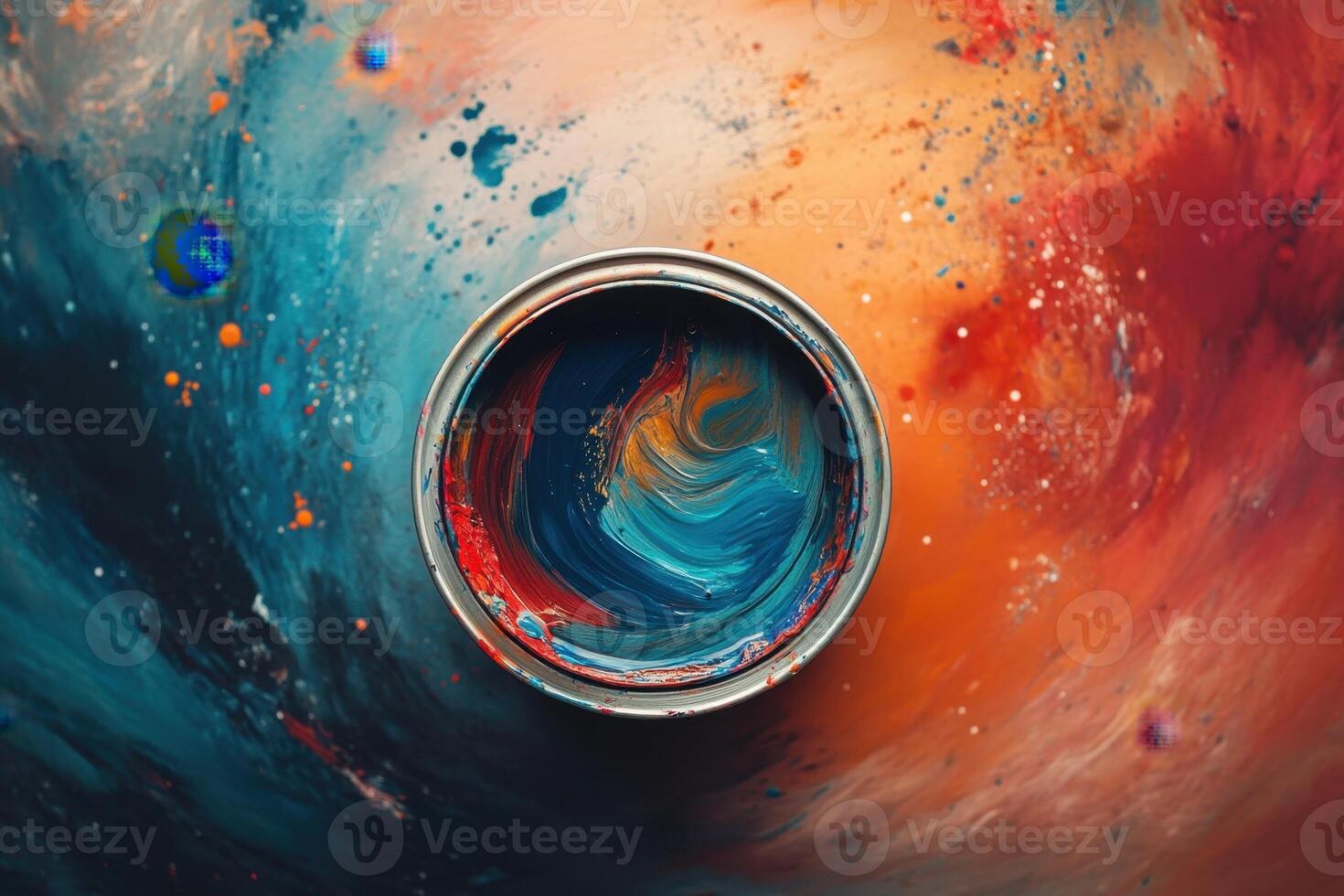 Paint Can Swirls Vibrant Hues Artistic Creation photo
